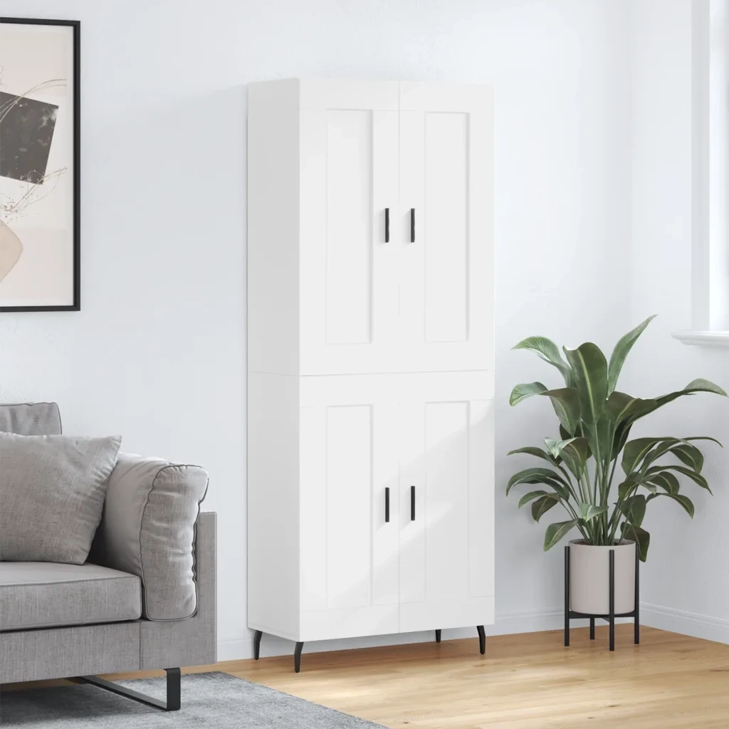 Credenza-Buffet-Armadio da cucina Bianca 69,5x34x180 cm in Legno Multistrato 971223