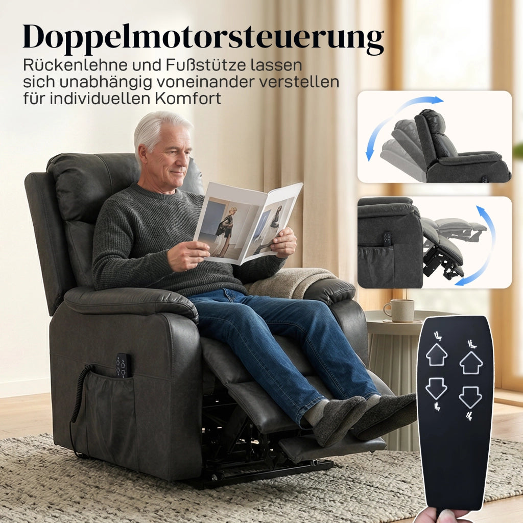Poltrona Relax Alzapersona Elettrica ¨C Xylo ¨C Doppio Motore Reclinabile Similpelle Nera