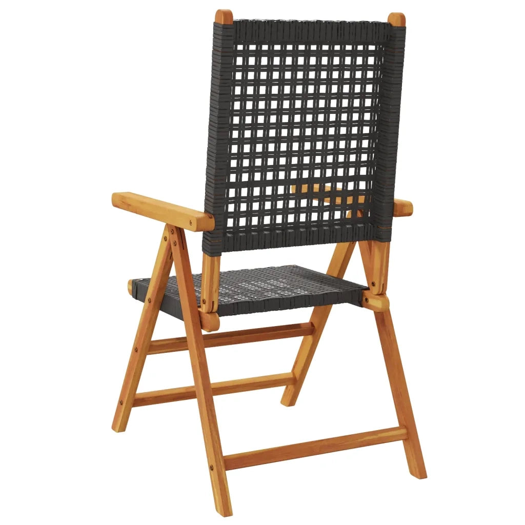 Sedie da Giardino 2 pz | Sedie da Esterno Nere Legno Massello Acacia e Polyrattan