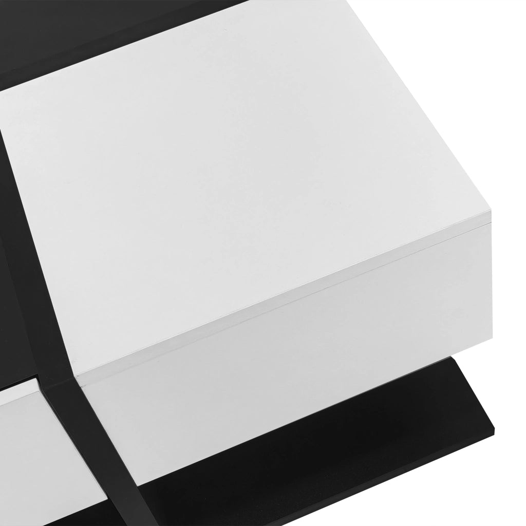 Tavolino basso quadrato con 2 cassetti e vano contenitore per soggiorno in pannello truciolare nero e bianco 70 × 70 × 35,5 cm