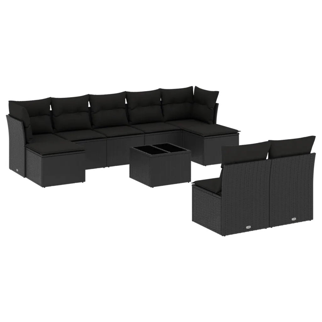 Set Divani da Giardino 10pz con Cuscini in Polyrattan Nero 3250114
