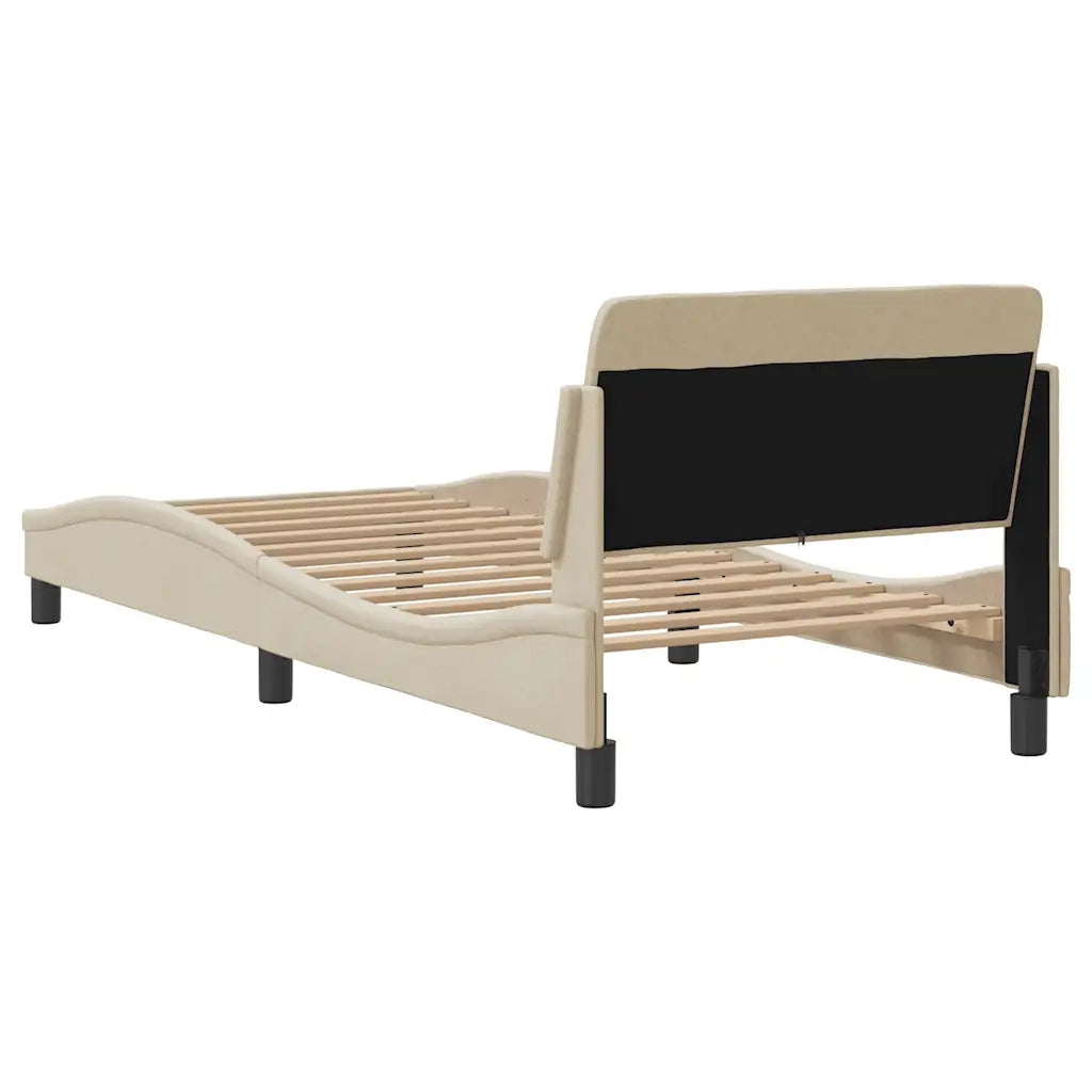 Giroletto con Testiera-Struttura Letto con testiera Dover Crema 90x190 cm Tessuto