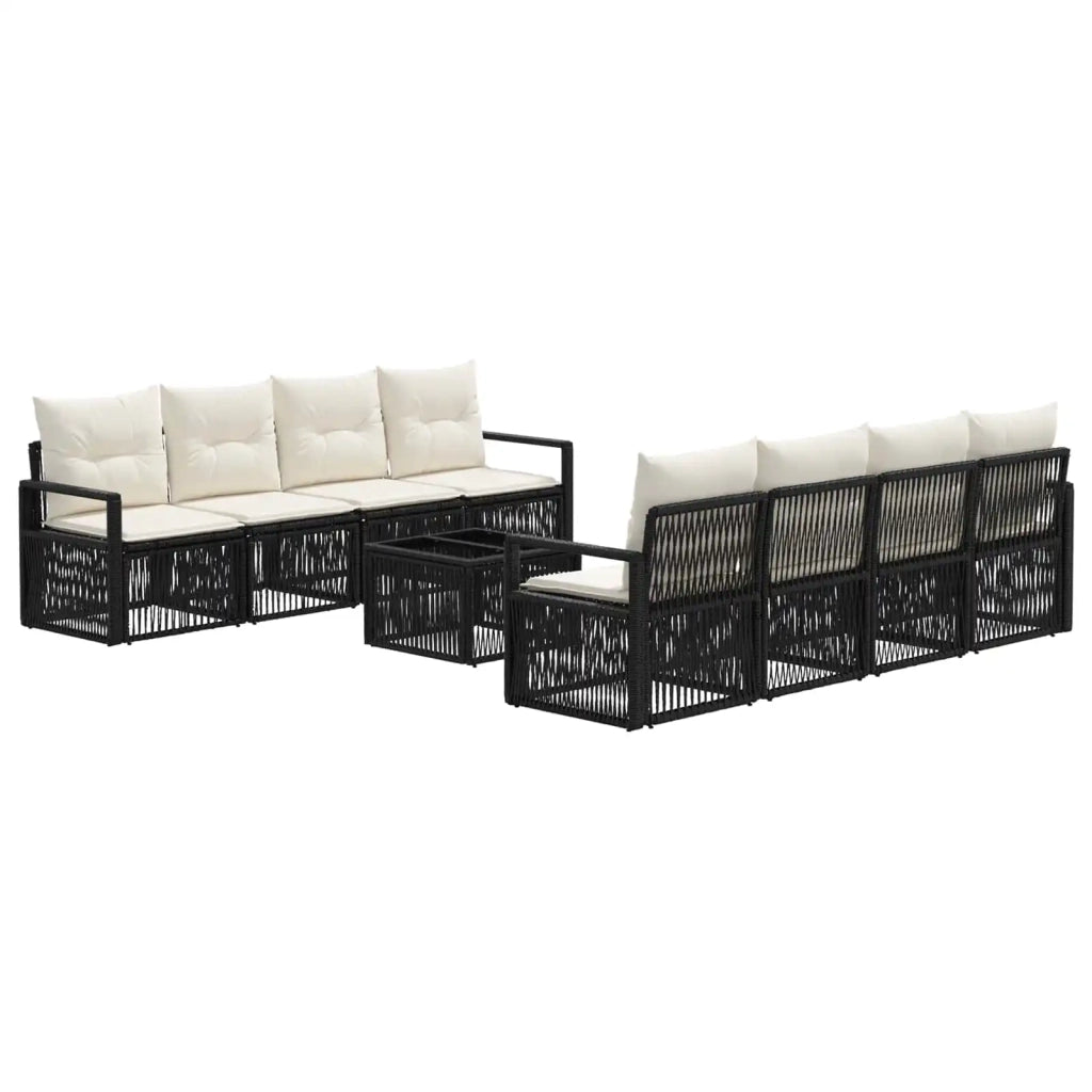 Set Divano da Giardino 9 pz Nero polyrattan 3435655