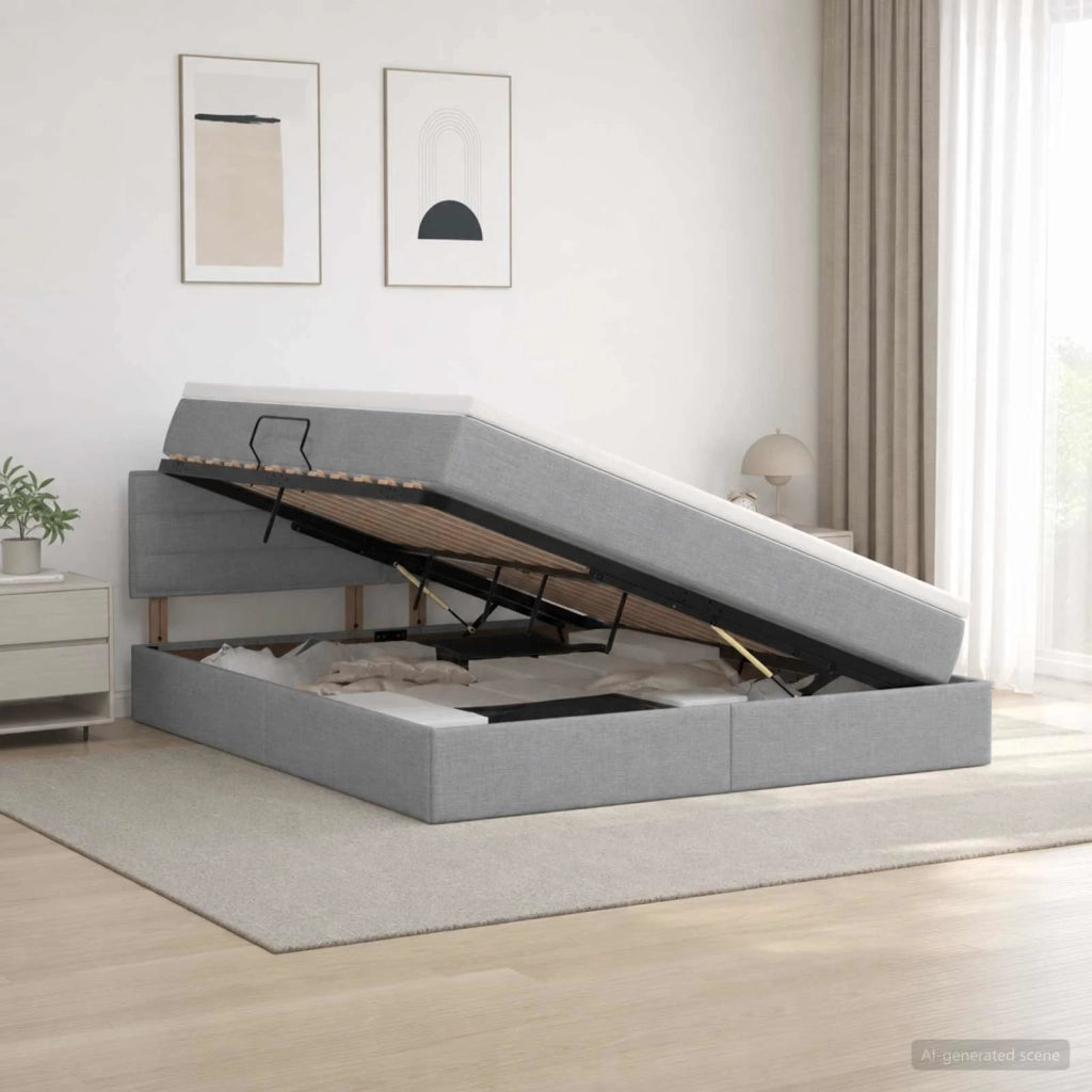 Letto con contenitore e materasso Grigio Chiaro 160 x 200 cm 3458568