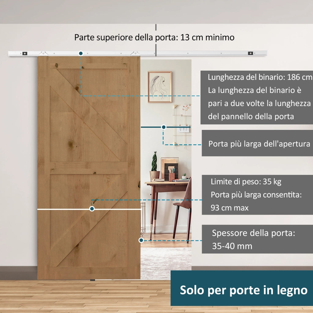 Kit Porta Scorrevole ¨C Xylo ¨C Metallo con Guida e Accessori 186 cm