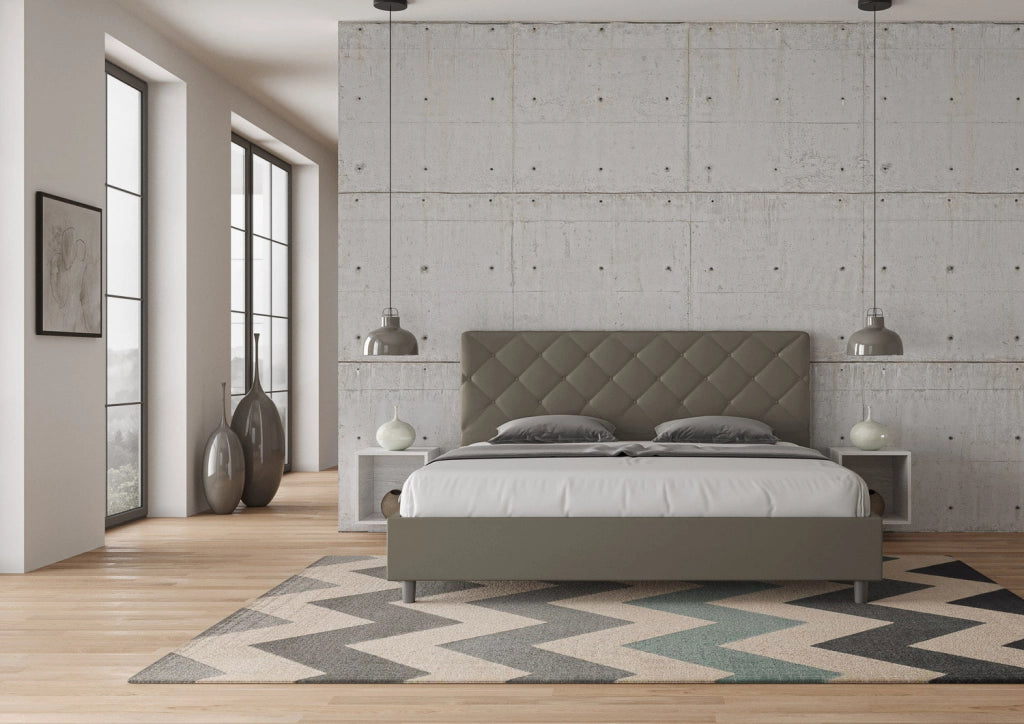 BS COM Letto con rete imbottito 180x210 similpelle cappuccino