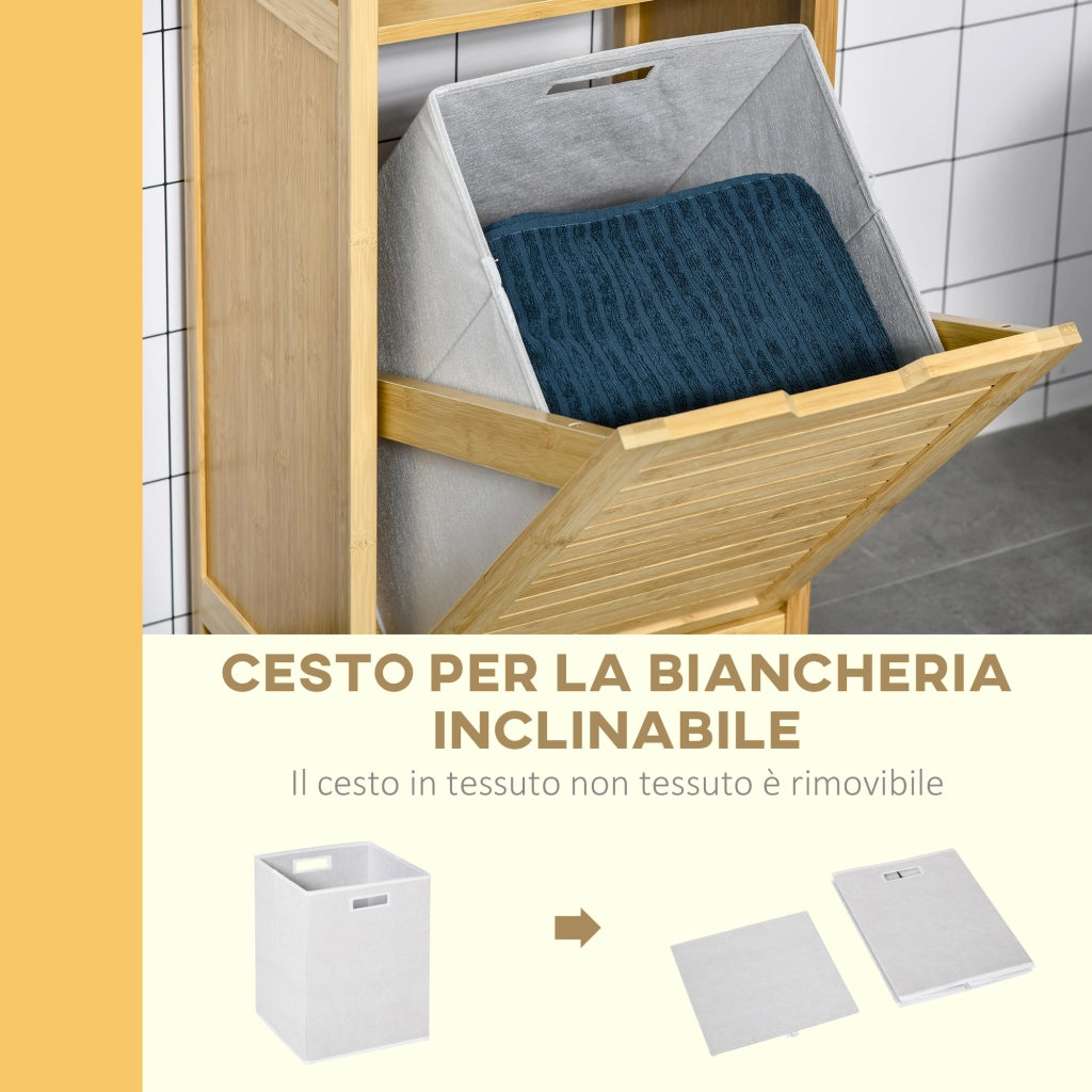 Mobiletto Bagno con Cesto ¨C zephmum ¨C MDF e Bamb¨´ 40x30x86.5cm