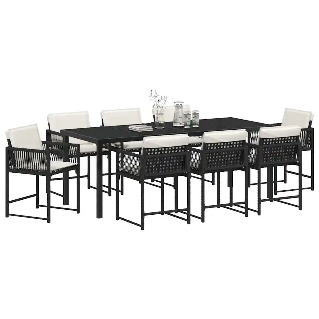 Set da Pranzo per Giardino 9 pcs Nero polyrattan 3380744