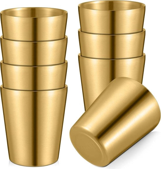 Set di 8 - Tazza isolata in acciaio inox - Tazza per caffè - Tazza metallica - Oltre la doppia parete a vuoto - Riciclabile - Adatto per BBQ, uso domestico, ufficio, feste e campeggio - Oro - 260 ml
