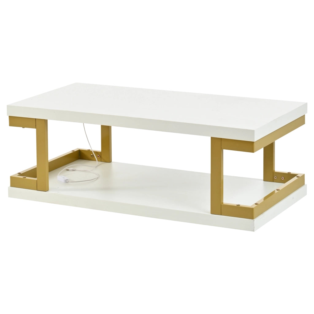 Tavolino da caffè con vano aperto e LED; per soggiorno; in MDF e metallo; 100×50×37.5 cm