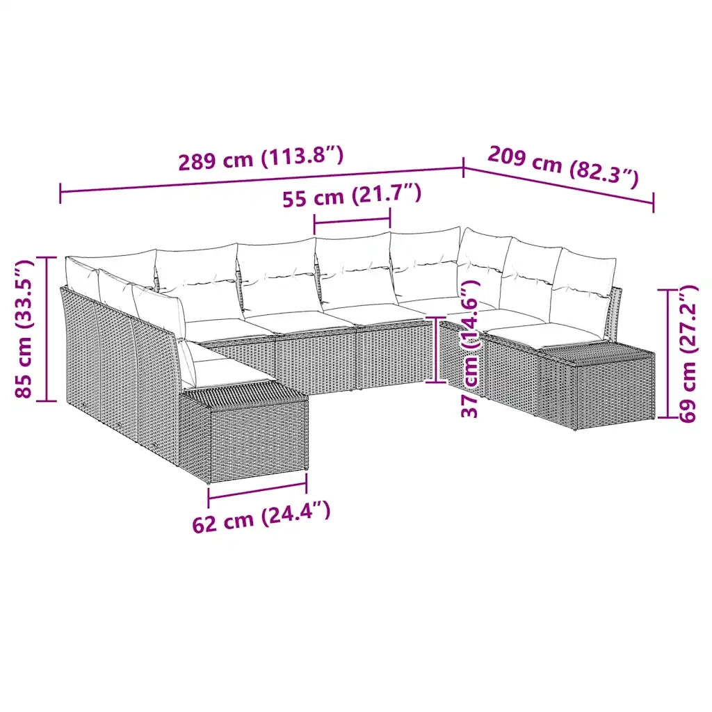 Set Divano da Giardino 9 pcs Grigio chiaro polyrattan 3347222