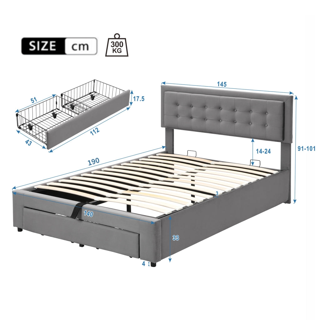 letto imbottito velluto grigio 140 x 190 cm