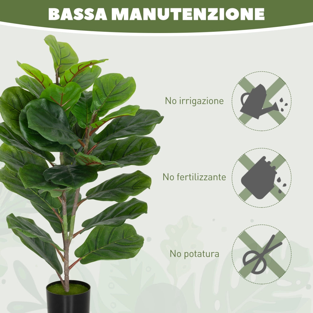 Pianta Finta Ficus Lyrata Alta 80 cm per Interni con Vaso, Decorazione per Casa e Ufficio, Verde