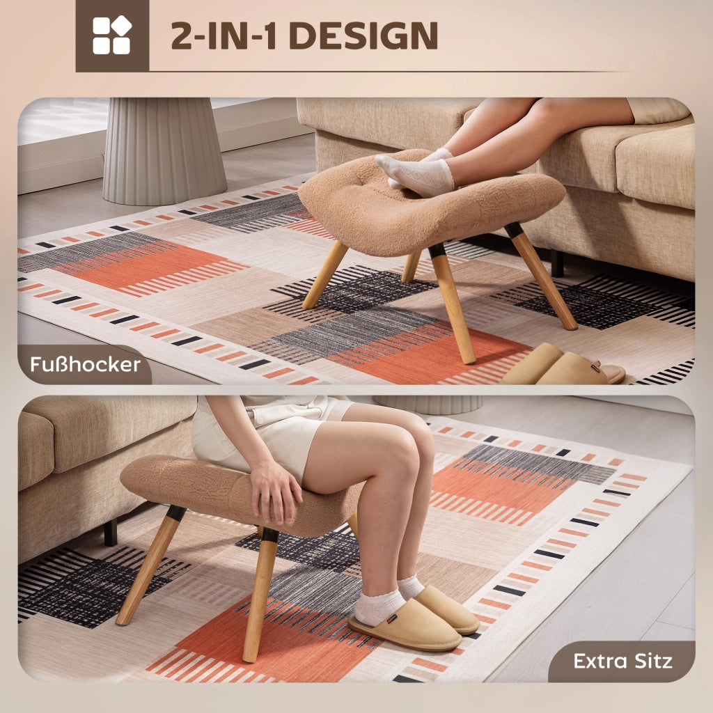 Pouf imbottito con rivestimento velluto e gambe in legno ¨C zephmum ¨C marrone