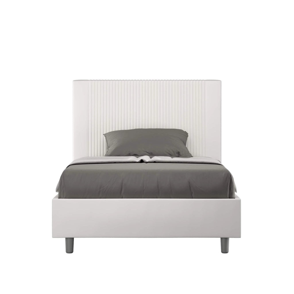 Letto una piazza e mezza con rete imbottito 130x190 similpelle bianco Goya