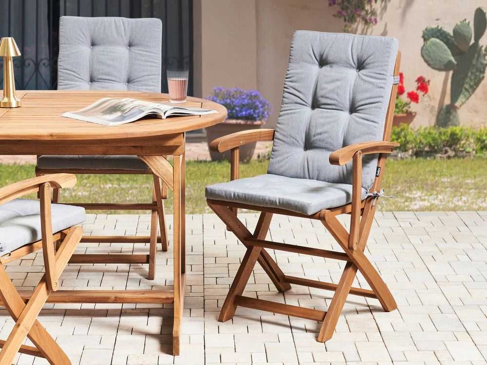 Set di 2 cuscini per sedute e schienale da esterno con lacci grigio melange stile elegante giardino
