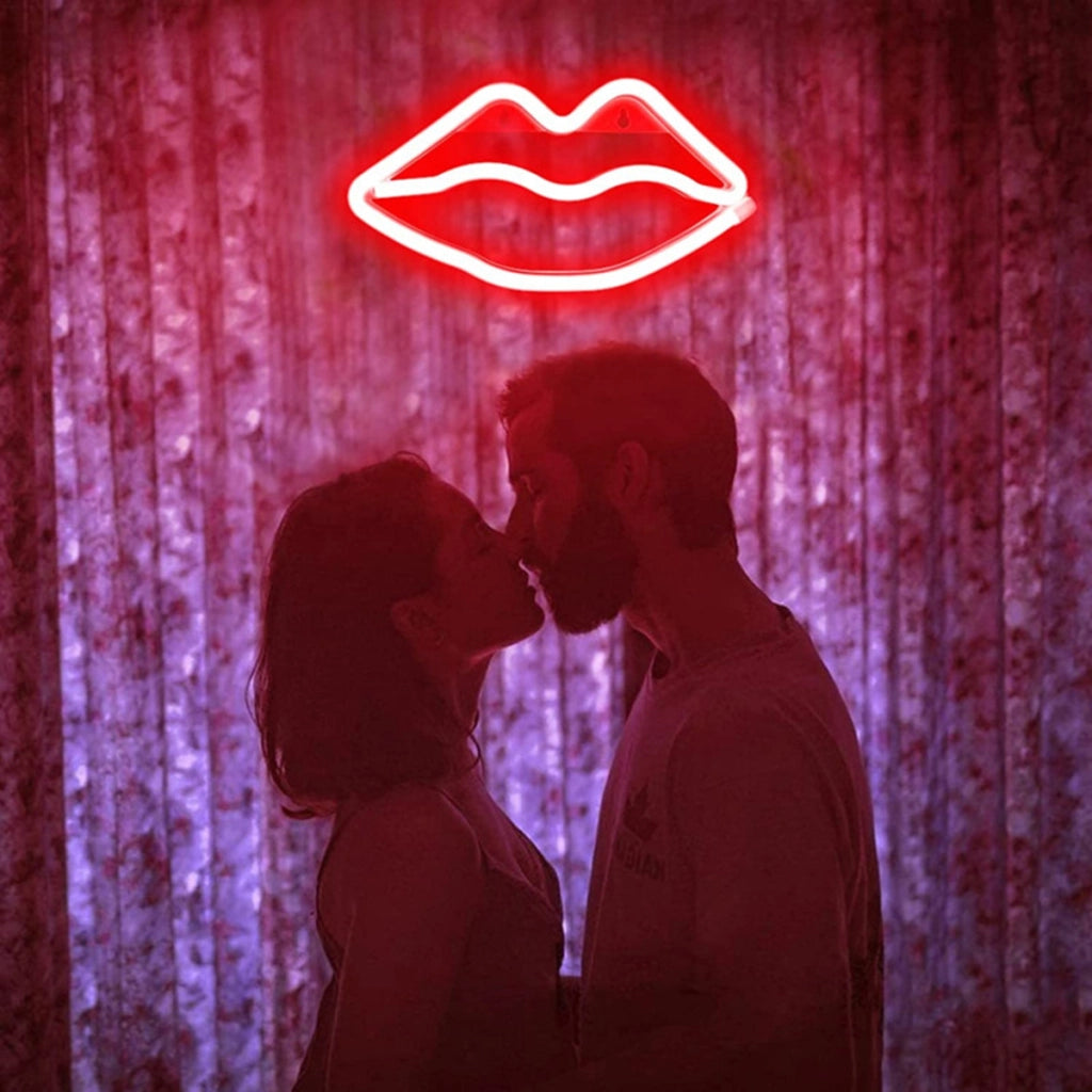 Lampada al neon per bocca con gancio a parete e porta USB-A Rosso Avizar
