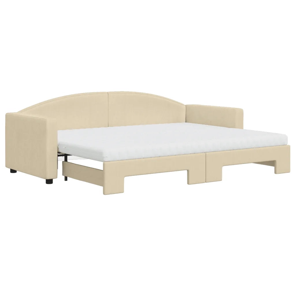 Divano Letto Estraibile con Materassi Crema 80x200 cm Tessuto 3197205