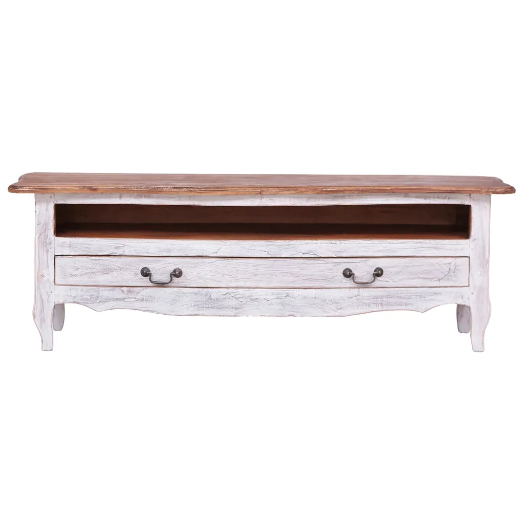 Mobile Porta TV-Credenza per TV 120x30x40 cm Bianco in Legno Massello di Mogano
