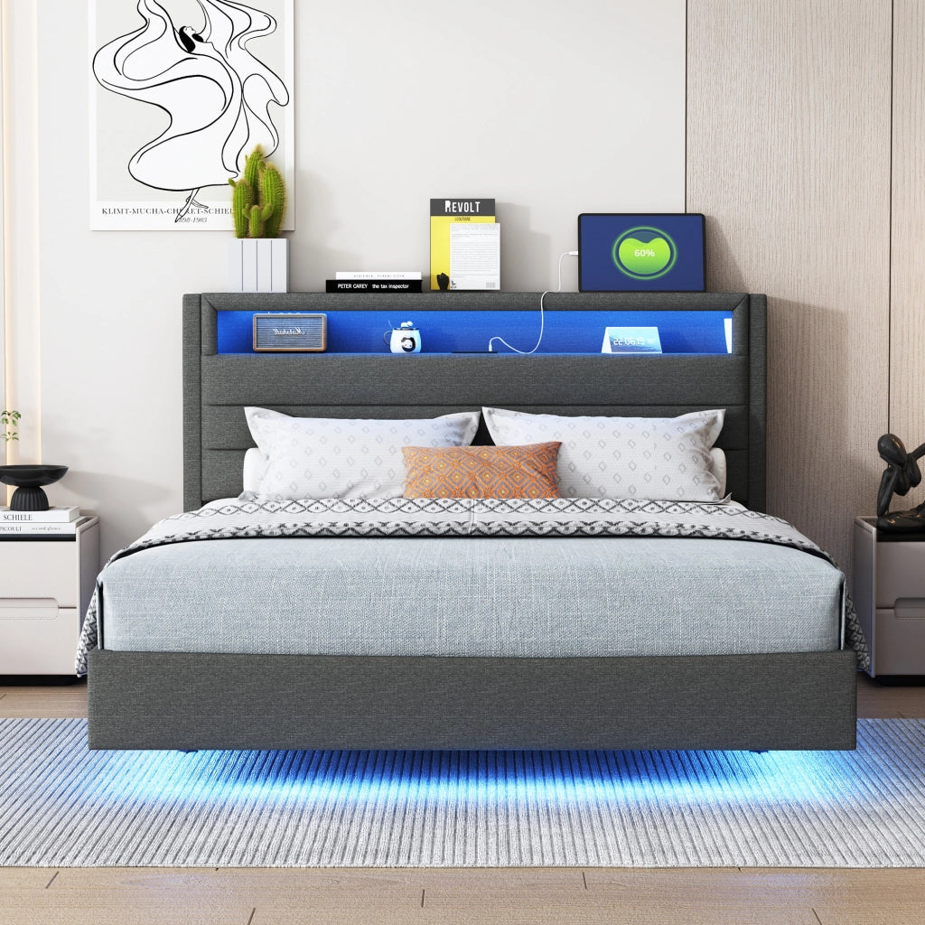 letto imbottito lino grigio 140 x 200 cm