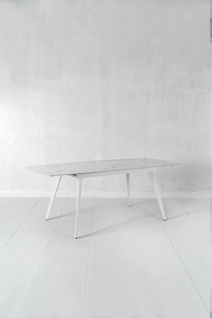 Tavolo Allungabile Nicolas con Piano in Sintered Stone Effetto Marmo Calacatta e Struttura in Metallo Bianco 140/200x90 cm - Nicolas