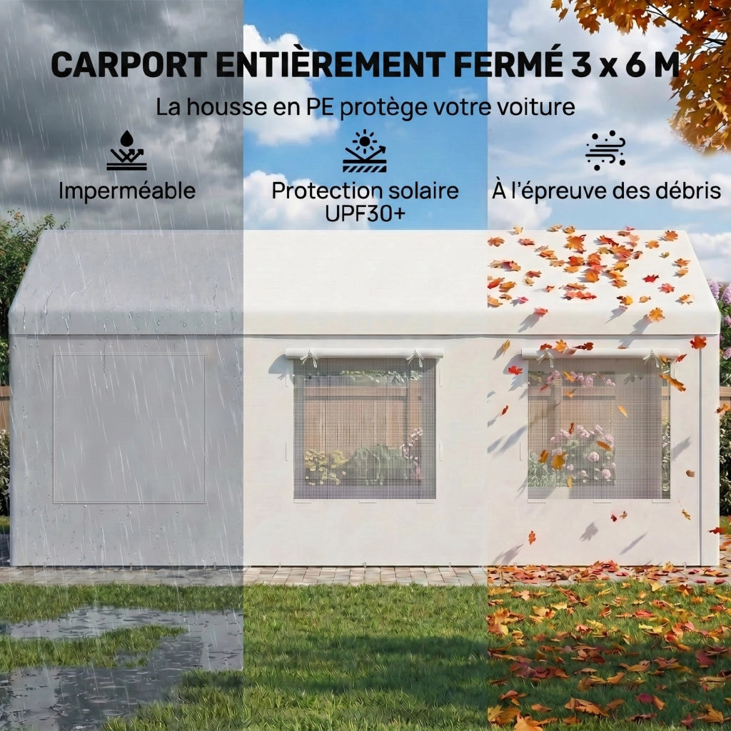 Tenda Garage Auto 3x6m ¨C Xylo ¨C Bianco con Protezione UV30+ e Zanzariera