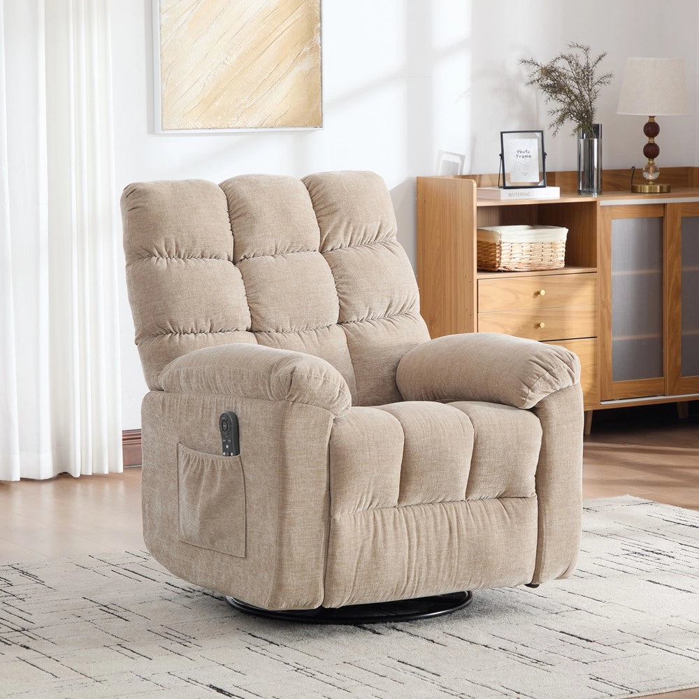 Poltrona Relax Elettrica Girevole 360¡ã con Massaggio, Riscaldamento e Poggiapiedi ¨C MINIMAL ¨C Beige Chiaro