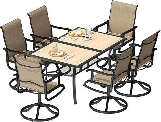 Tavolo da giardino, tavolo da pranzo all'aperto, 150 x 96 cm, parapetto 4 cm, tavolo da giardino rettangolare, tavolo da pranzo per patio, tavolo da giardino in legno imitazione, ideale per giardino, prato.