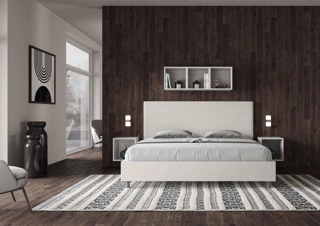 BS COM Letto con rete imbottito 180x210 similpelle bianco