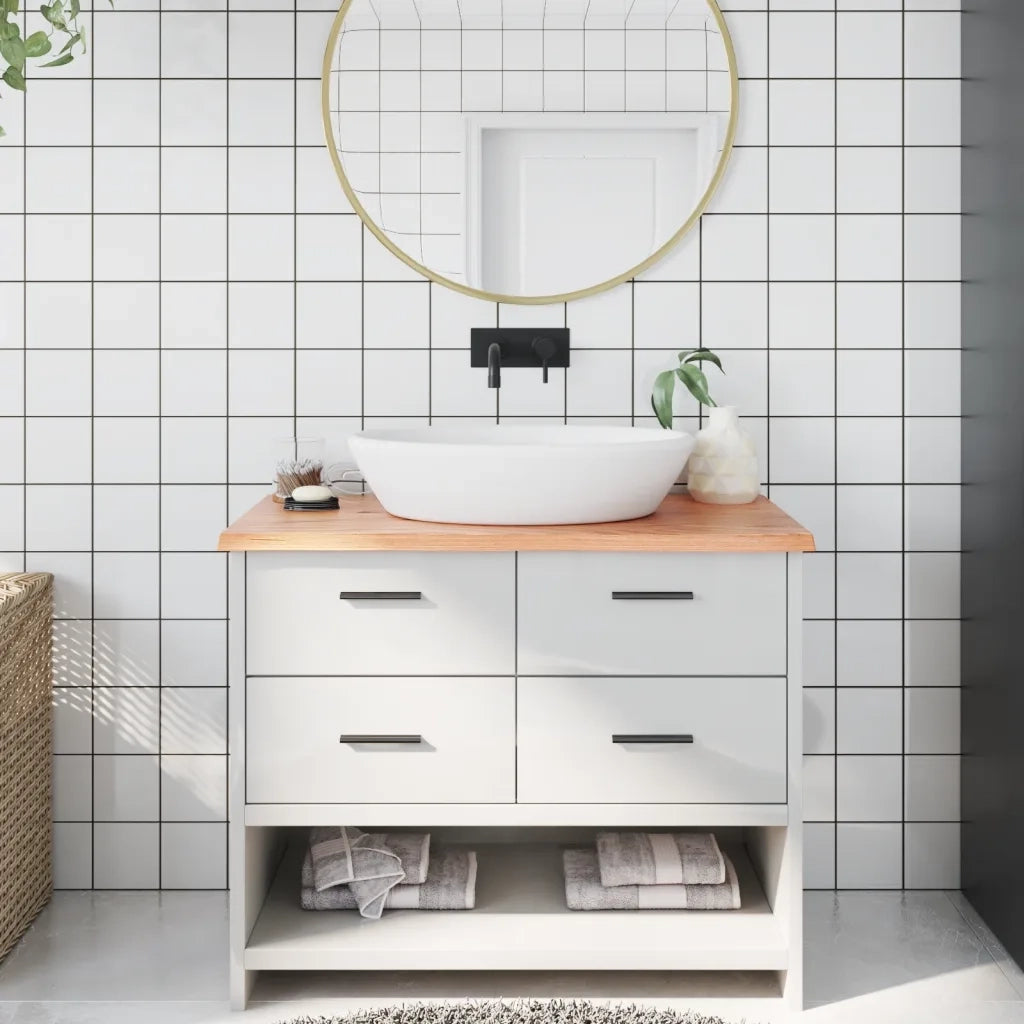 Piano Bagno Marrone Chiaro 100x50x2 cm Legno Massello Trattato 3156131
