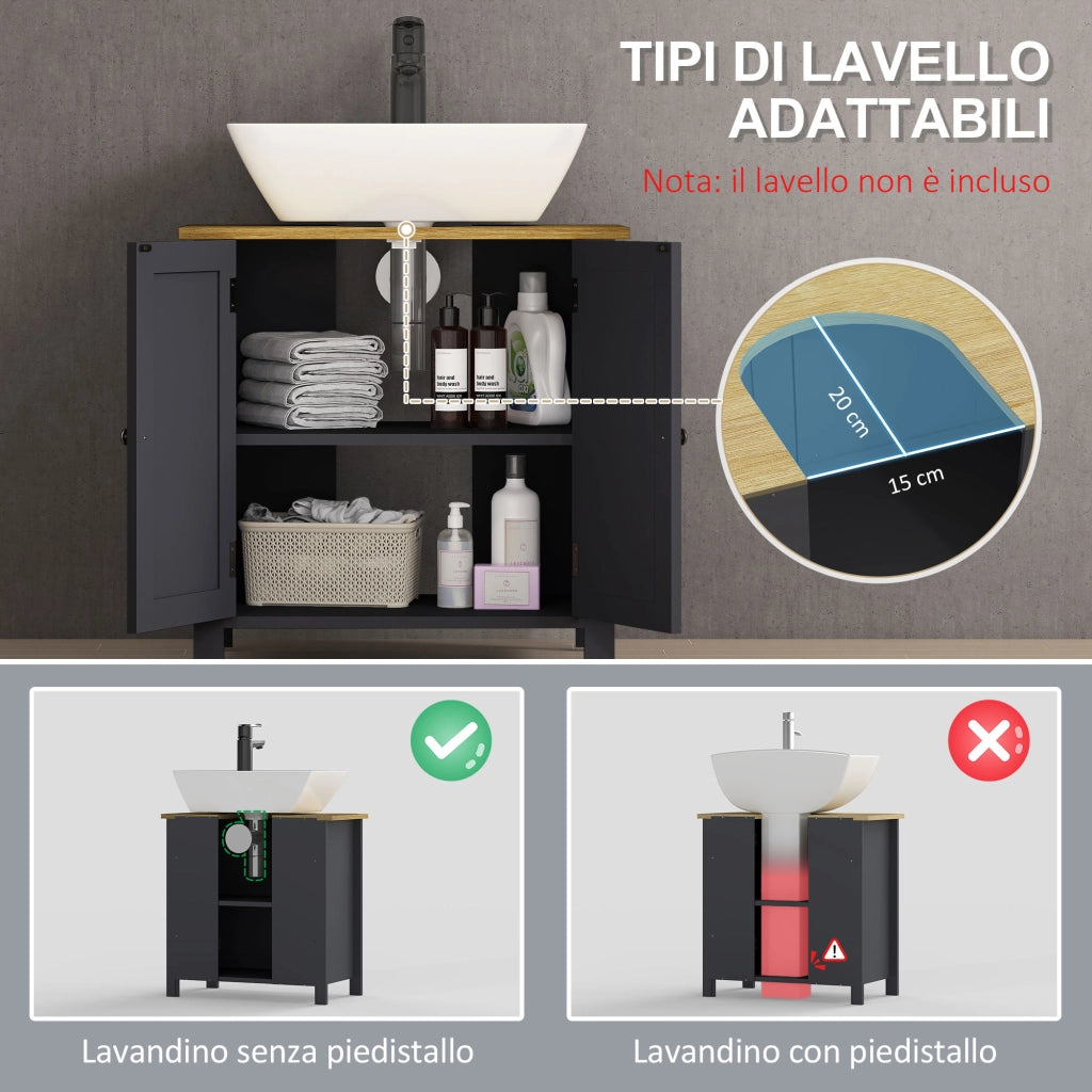 Mobile Sottolavabo ¨C Xylo ¨C Truciolato MDF 2 Ante Ripiano Regolabile 60x30x60 cm Grigio