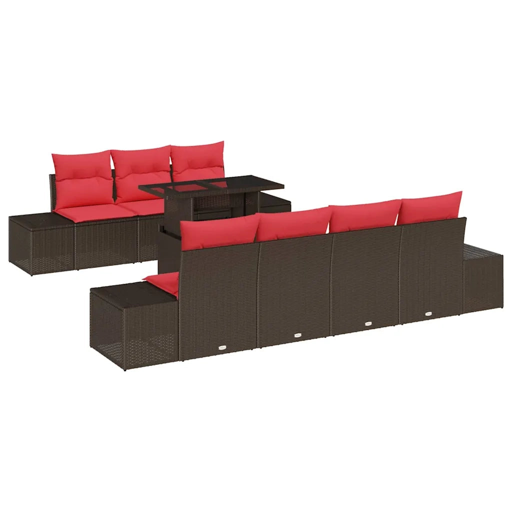 Set di divani con cuscino 8 pcs Marrone e Rosso polyrattan 3349130