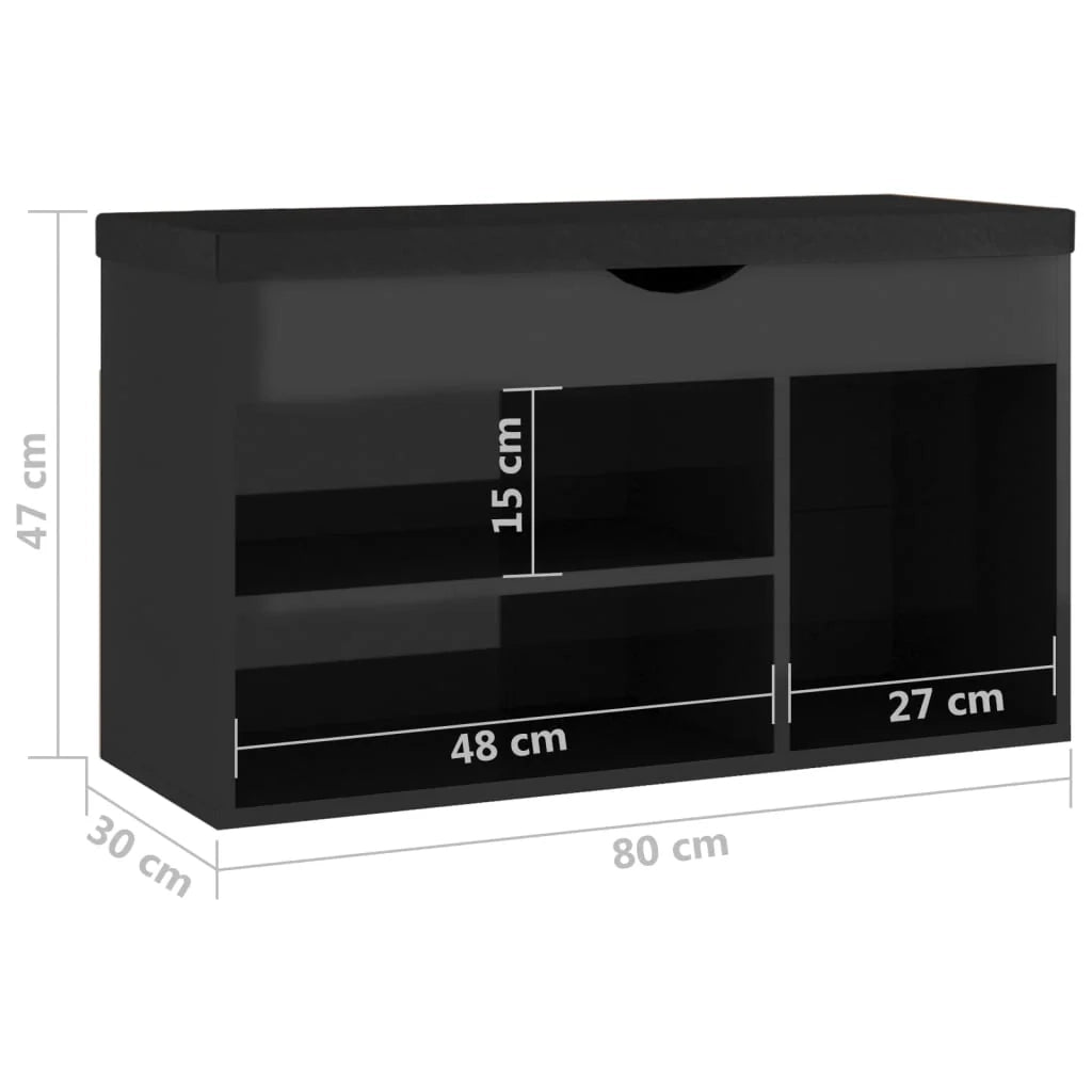 Panca per scarpe mobiletto porta-stivali cassettiera scaffale mobile per ingresso contenitore e cuscino legno ingegnerizzato nero lucido 02_0022957