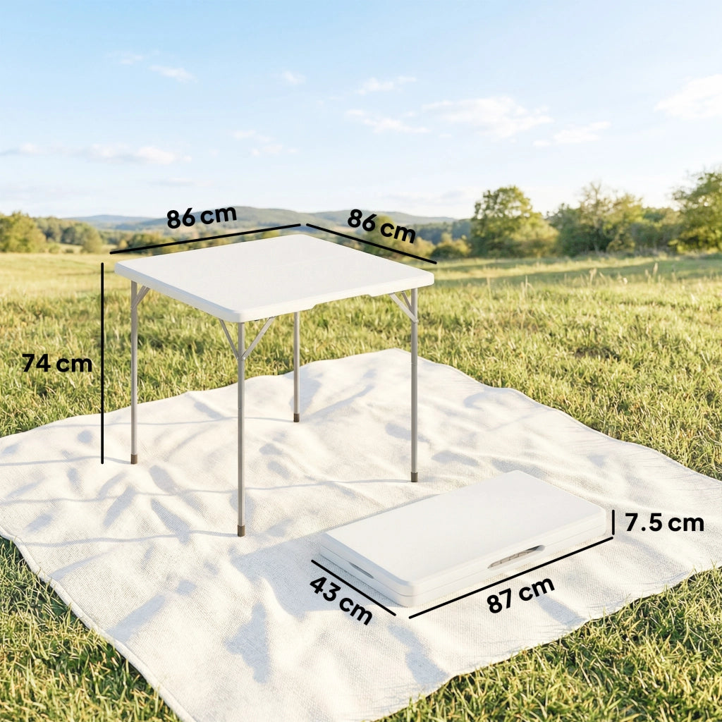 Tavolo da campeggio pieghevole quadrato ¨C Xylo ¨C metallo HDPE bianco 86x86x74 cm