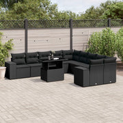 Set Divani da Giardino 11 pz con Cuscini in Polyrattan Nero