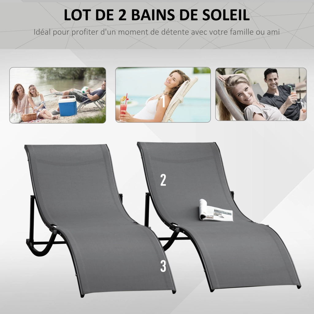 Set 2 Lettini Prendisole Pieghevoli ¨C Xylo ¨C Alluminio Textilene Antracite Giardino Esterno
