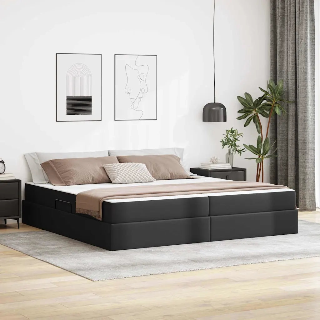 Letto con contenitore e materasso 2 pcs Nero Pelle