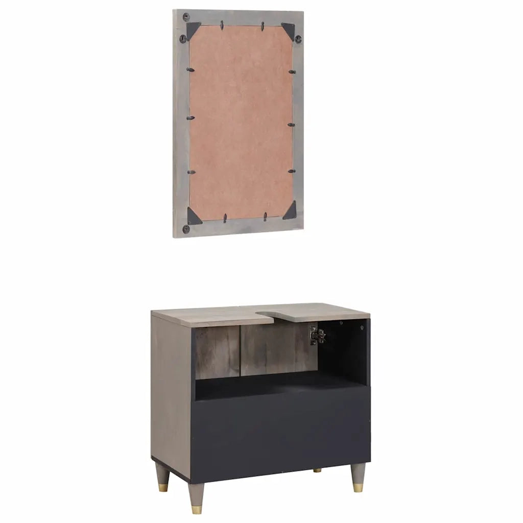 Set di Armadi da Bagno | Armadio da bagno 2 pz Grigio Legno di mango massello