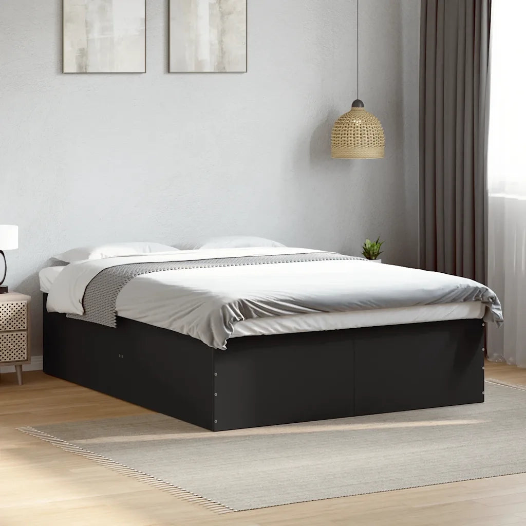 Letto matrimoniale | Letto per adulti | Giroletto Nero 150x200 cm in Legno Multistrato