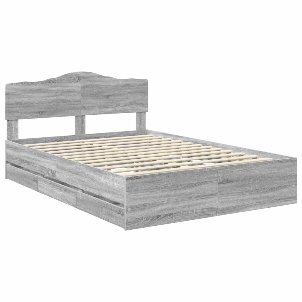 Letto matrimoniale | Letto per adulti | Struttura del letto con cassetto Grigio Sonoma 140 x 200 cm