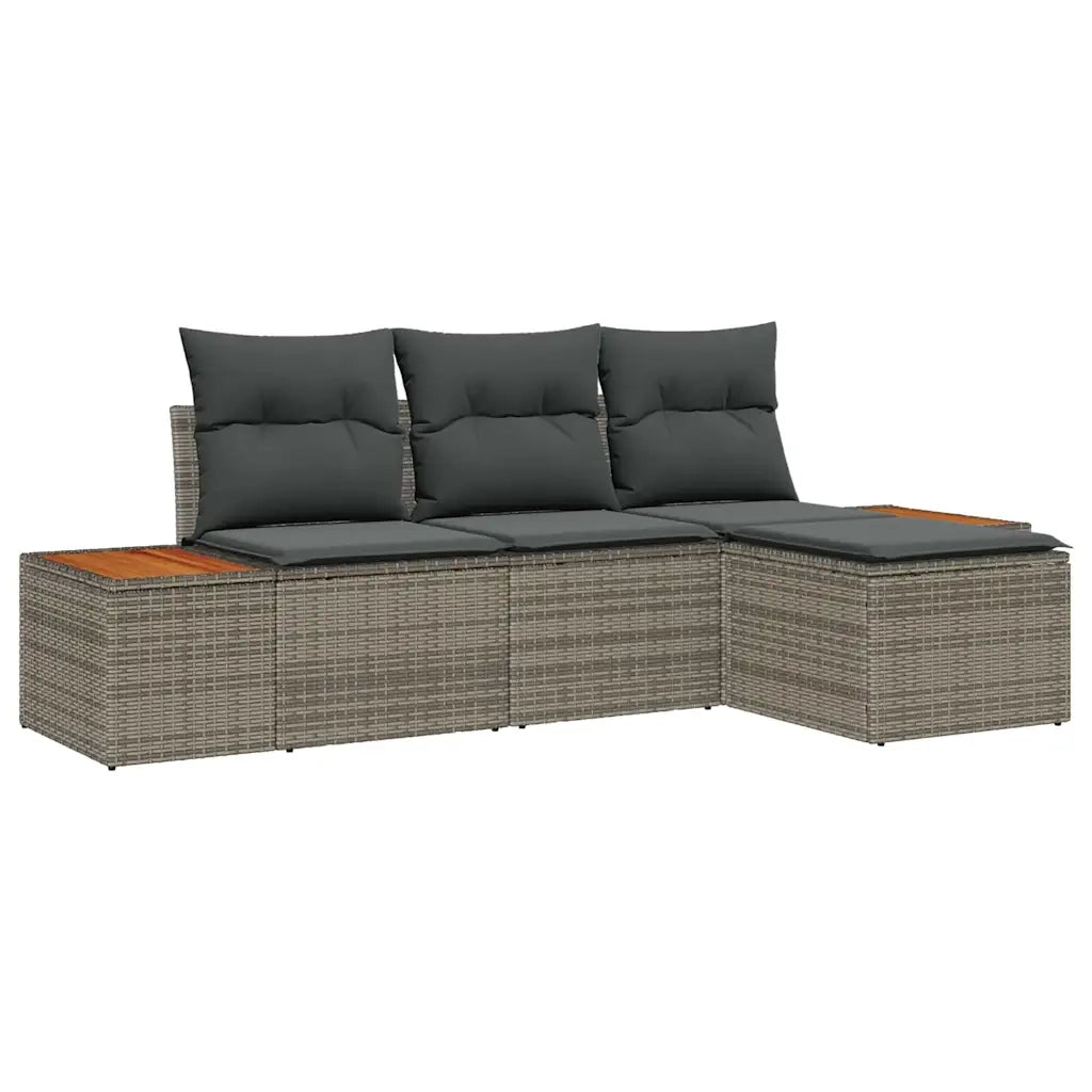 Set Divano da Giardino 4 pz | Set Salotto da Giardino Grigio Rattan in Polipropilene