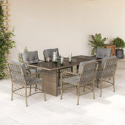 Set Pranzo da Giardino 7 pz con Cuscini Beige Misto Polyrattan