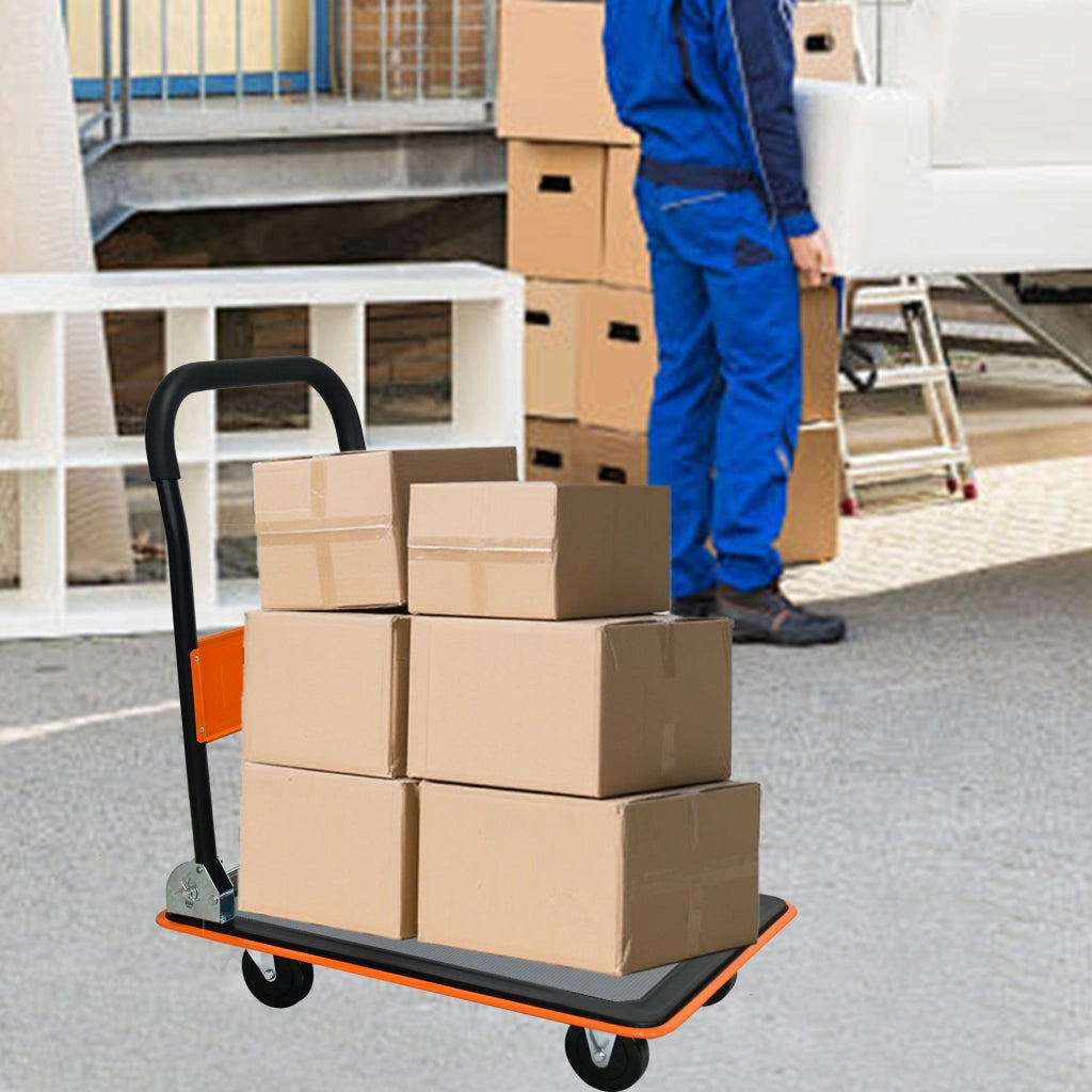 Carrello a piattaforma, portata utile 150 kg, carrello manuale a piattaforma, ruote piroettanti a 360 gradi, pieghevole per carico e stoccaggio, magaz