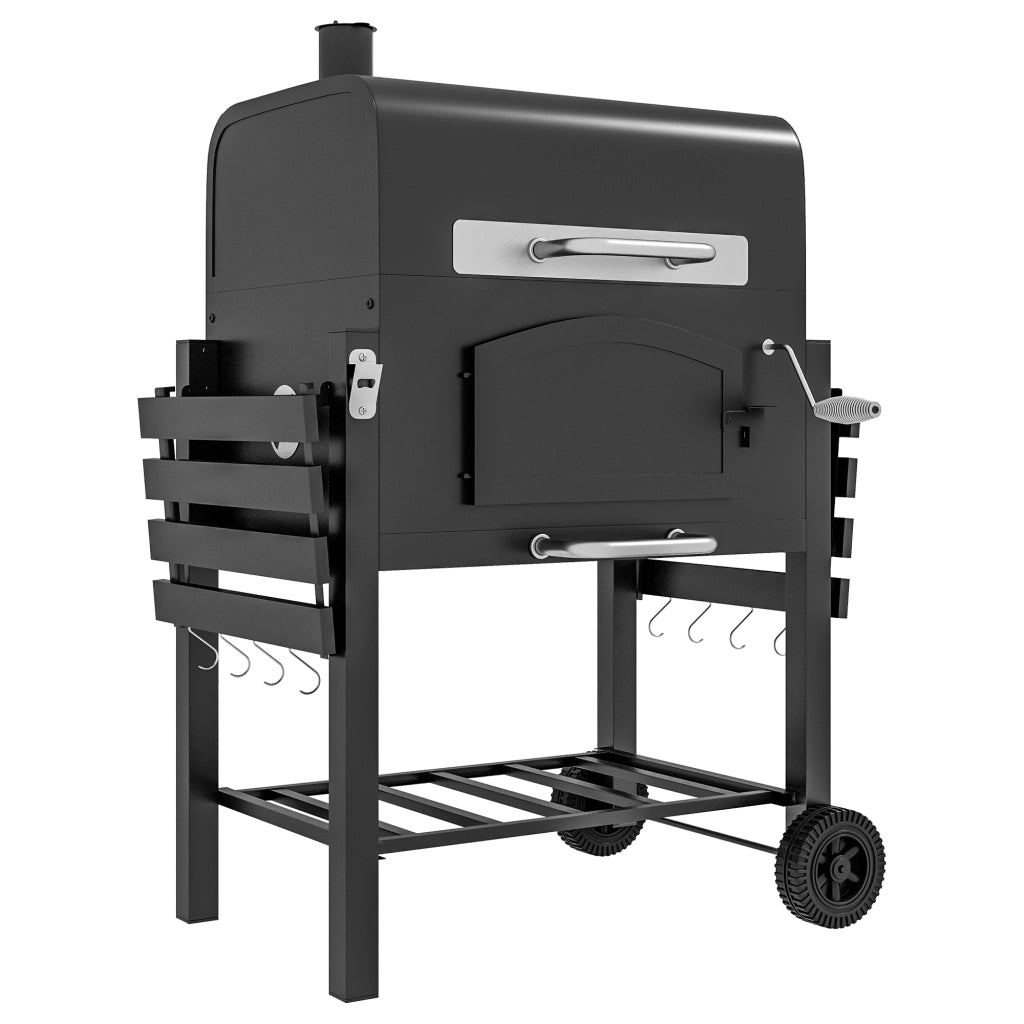 Barbecue a 2 Ruote con Griglia Affumicatore e Fornello ¨C Xylo ¨C Metallo Ghisa Nero 124x66x112cm