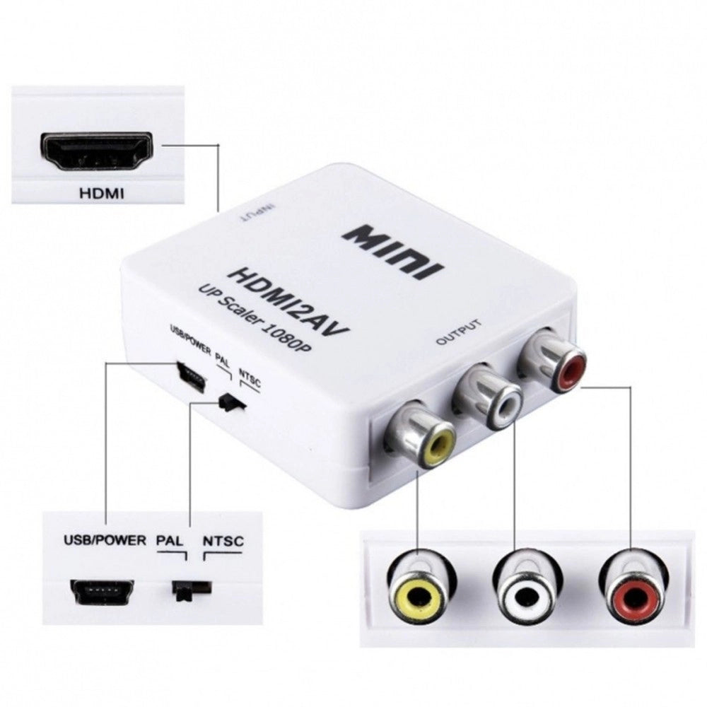 Trade Shop - Convertitore Adattatore Video Audio Da Hdmi Av Rca 2av 1080p Per Tv Telecamera -
