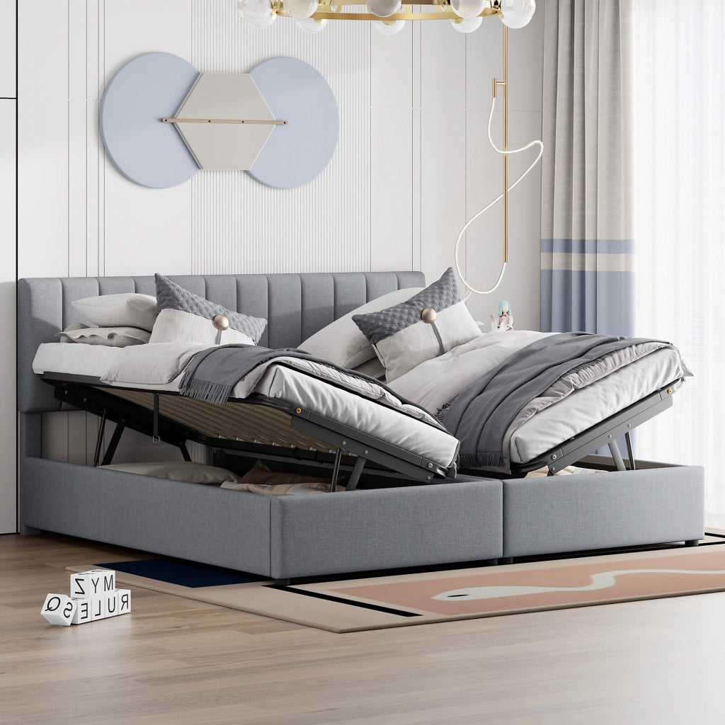 letto imbottito lino grigio 180 x 200 cm