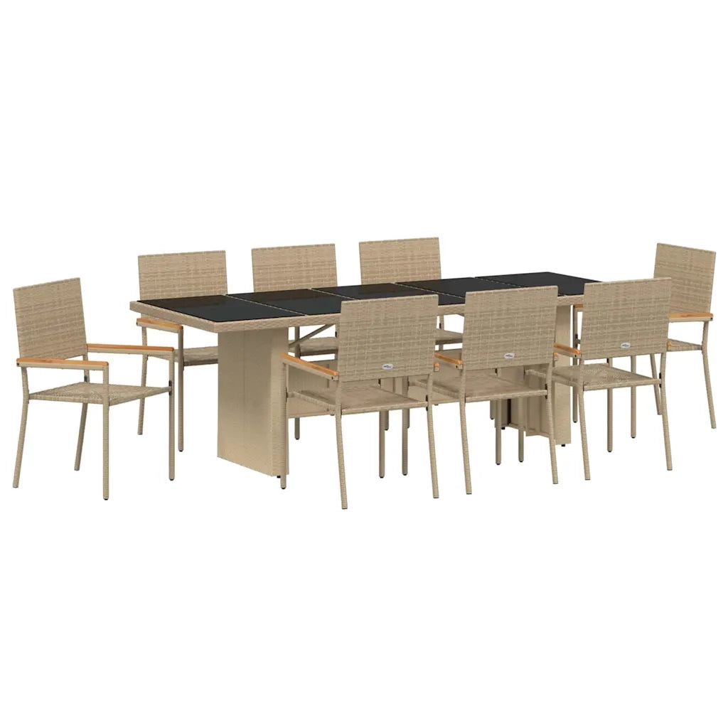 Set da Pranzo per Giardino 9 pcs Beige polyrattan