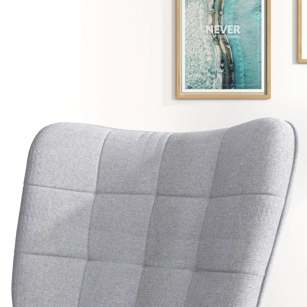 Poltrona Dondolo con Pouf ¨C Minimal ¨C Grigio, Legno, Tessuto, 64x89x90 cm