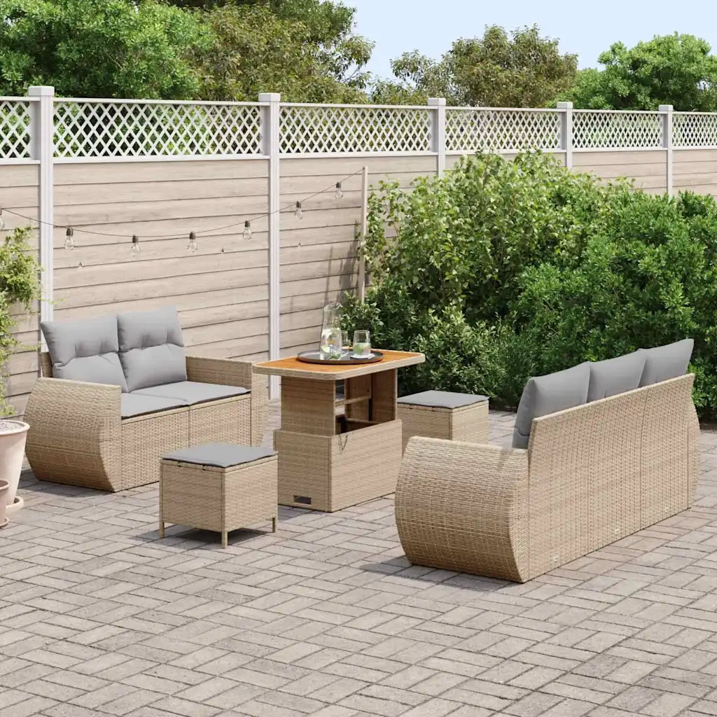Set Divano da Giardino 8 pcs Beige polyrattan