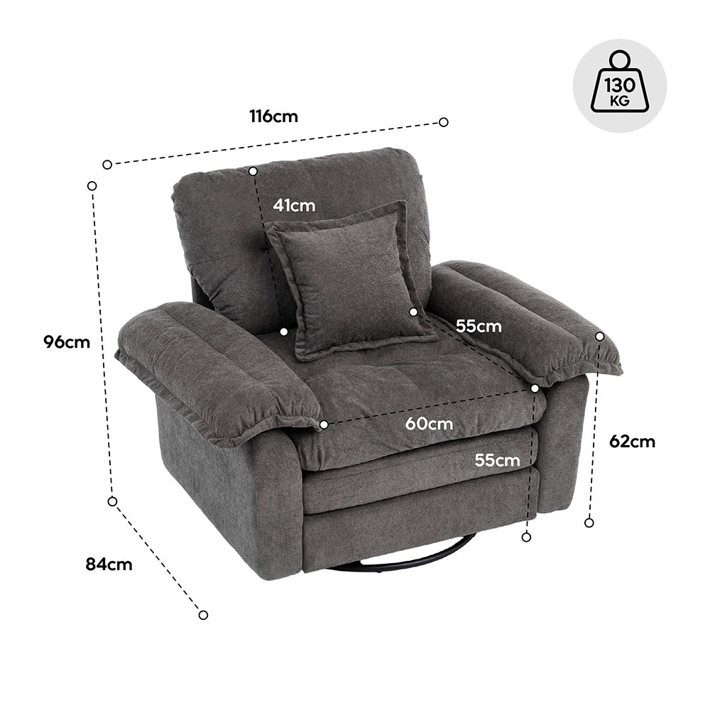 Poltrona girevole 360¡ã oversize in chenille - Xylo - Con cuscino di supporto per camera, soggiorno e cameretta